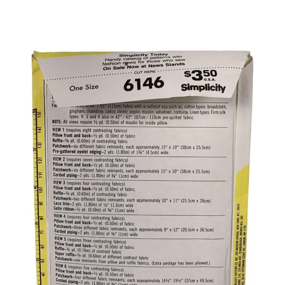 UNCUT Vintage 1983 Patchwork 15 Inch Pillows Pattern Simplicity 6146 Countrycore - Picture 6 of 7